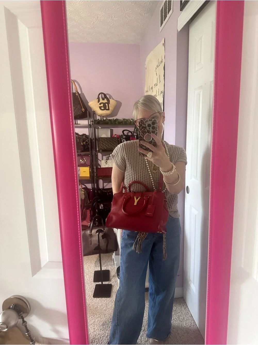Saint Laurent Red Leather Cabas Y Medium Tote with Gold-Tone Hardware - Picture 13 of 15